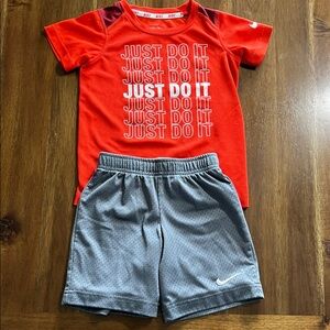 Nike Kids Red Tee and Gray Shorts Set